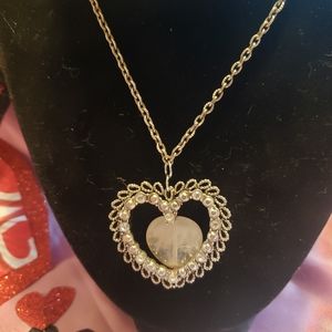 Valentines Silver diamonds rose stone necklace with gift box